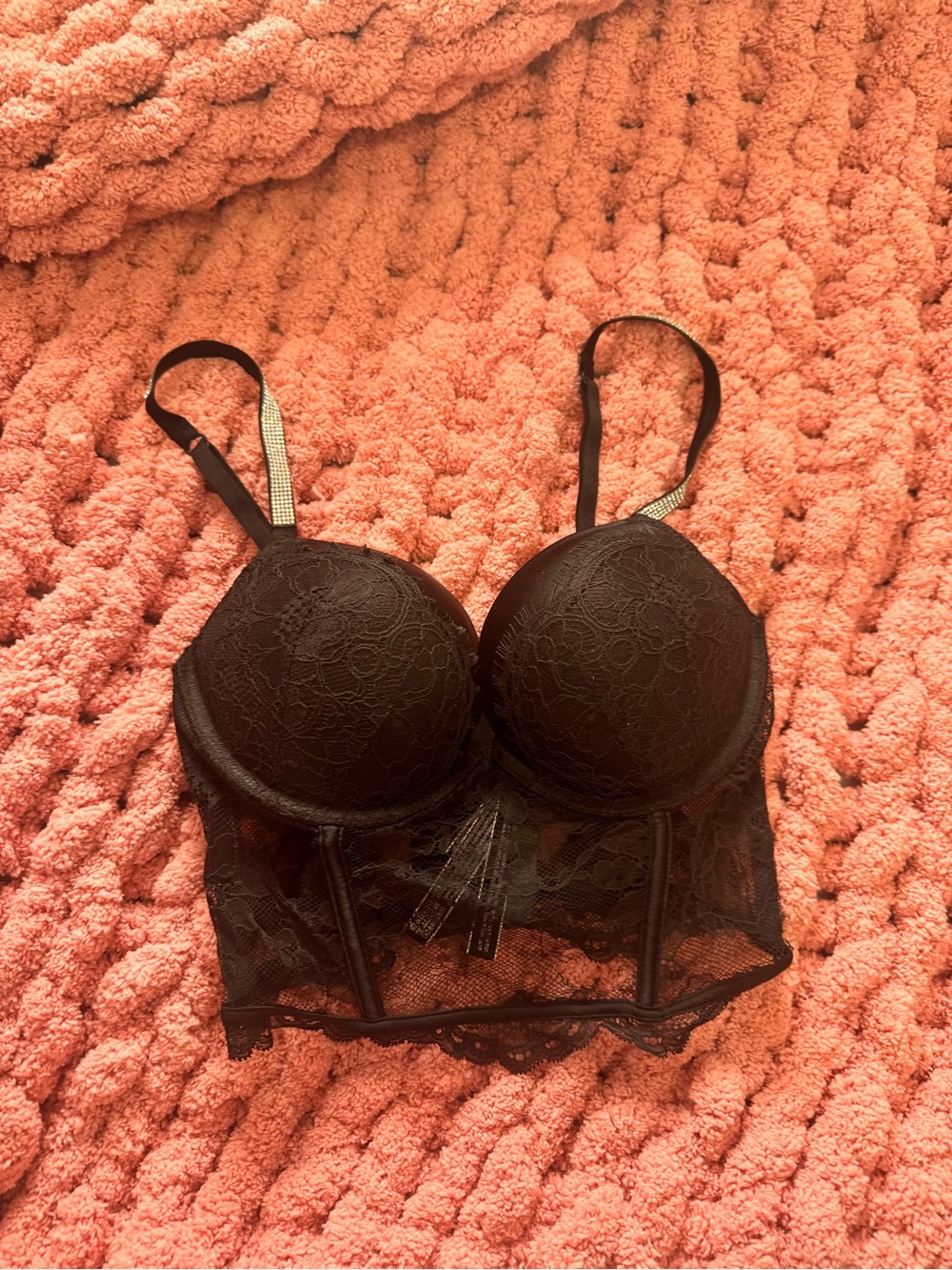 Victoria's Secret Black Lace Longline Push-Up Bralette